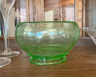 Depression Uranium Green Glass Candy Bowl