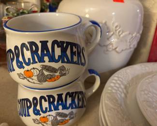 Pair of Soup & Crackers Stoneware Soup Mugs