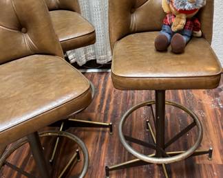 Set of 3 Douglas Furniture Brown Leather Bar Stools
