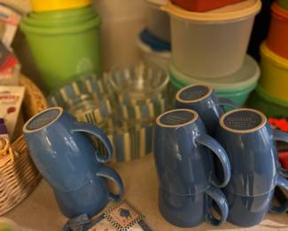 Set of 8 Corelle Stoneware Blue Coffee Mugs