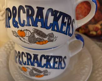 Pair of Soup & Crackers Stoneware Soup Mugs