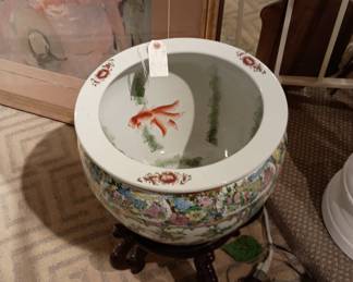 Asian hand painted jardiere with Koi fish