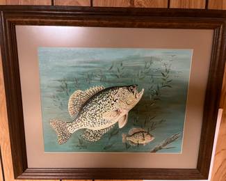 Painting of crappies by Charlevoix artist Jim Annis (1923-2010).