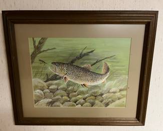 Painting of a brown trout by Charlevoix artist Jim Annis (1923-2010).