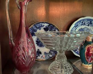 Cranberry glass pitcher.