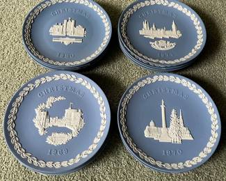 Collection of 15 Wedgwood blue Jasperware Christmas plates.