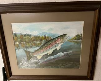 Painting of rainbow trout by Charlevoix artist Jim Annis (1923-2010).