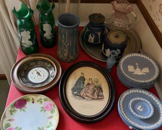 Extensive selection of antique and vintage pottery, porcelain, crystal and glass. Details and close-up photos for many of these pieces provided in photos that follow.