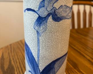 Vintage iris crackle-ceramic vase dated 1931 (see following photo for stamp).