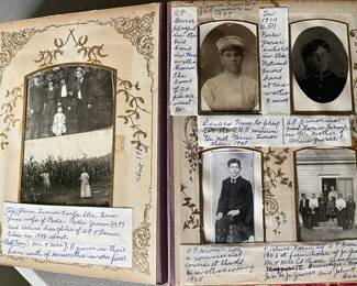 Antique Victorian celluloid photo album full of many photos, with details/provenance.