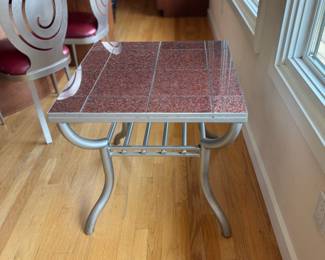 Contemporary Metal Coffee, Side & Console Tables with Red Tile Top