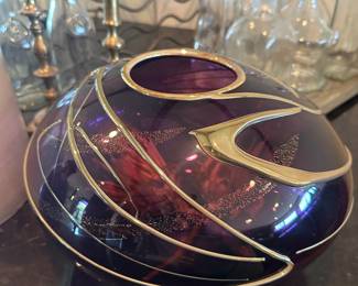 Scott & Laura Curry Purple/Gold Abstract Art Glass Vase