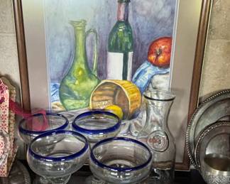 Set of 4 Cobalt Blue Rim Margarita Glasses