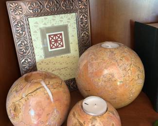 Set of 3 Peach Stone Orb Votive Candle Holders