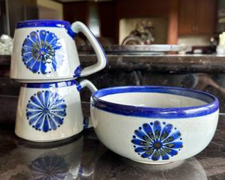 El Palomer Mexican Pottery – Coffee Mugs, Bowl, Napkin Rings