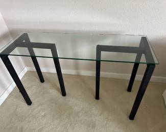 Glass Top Console Table with Black Metal Base