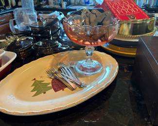 Pink/Clear Pedestal Candy Dish with Scalloped Edge