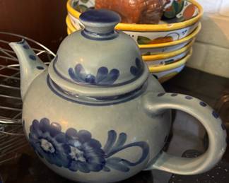 Delft Blue and Gray Pottery Tea Pot