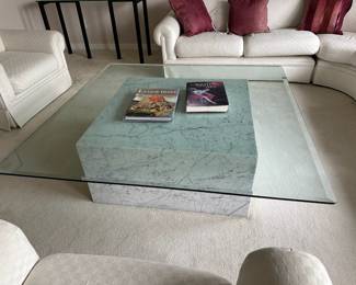 Glass Top Coffee Table with Square Marble Base