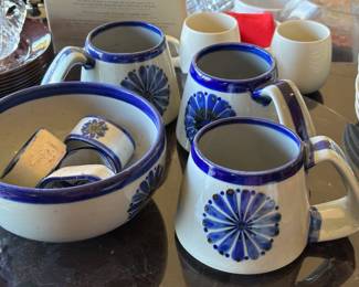 El Palomer Mexican Pottery – Coffee Mugs, Bowl, Napkin Rings