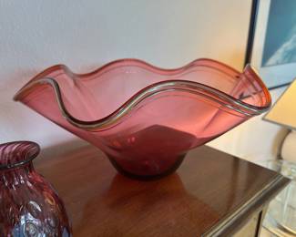2003 Red Art Glass Ruffled Edge Bowl – Signed by Matt McBride