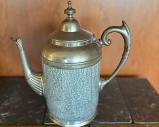 Pewter Trimmed Grey Graniteware Teapot
