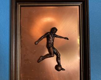 Framed 3D Copper Soccer Player Artwork