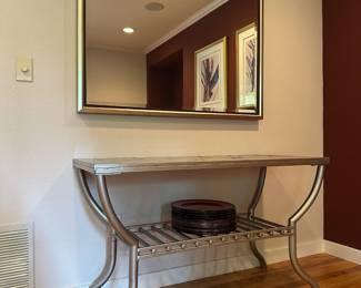 Large Modern Rectangular Wall Mirror, Contemporary Metal Coffee, Side & Console Tables with Red Tile Top