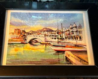 Framed Watercolor Print of Waterway by Ruz