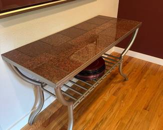 Contemporary Metal Coffee, Side & Console Tables with Red Tile Top