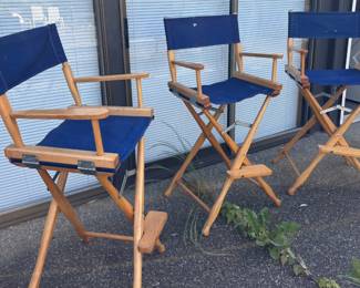 3 Bar Height Director's Chairs with Blue Canvas