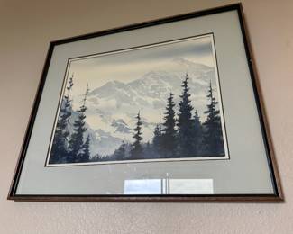 Snowy Mountain Scene Watercolor Print by Ann Rutter