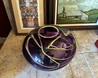 Scott & Laura Curry Purple/Gold Abstract Art Glass Vase