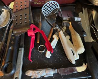 Assortment of Kitchen Knives and Utensils