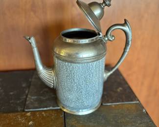 Pewter Trimmed Grey Graniteware Teapot