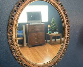 Ornate Gold Tone Oval Mirror