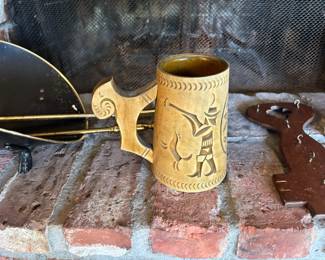 USSR Hand Carved Wood Beer Stein with Fox Hunting Design
