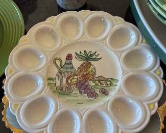 Ceramic Deviled Egg Platter with Fruit & Wine Design