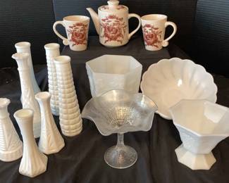 White Opalescent Carnival Glass Milk Glass FireKing More