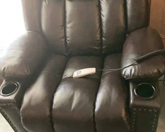 Recliner Power Lift Brown Leather Look