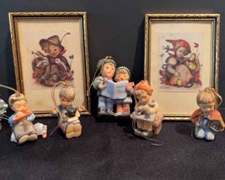 7 Hummel Christmas Ornaments And Two Framed Small Prints