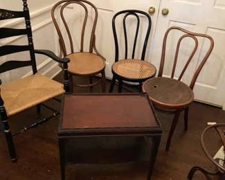 Vintage Cane And Wicker Seat Chairs Small Table
