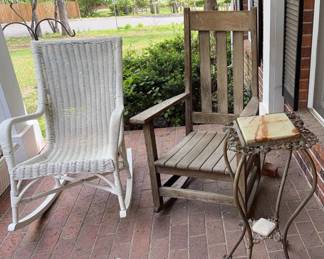 Wicker Rocker, Wood Rocker, Vintage Plant Stand