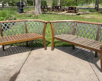 Two Wood And Iron Outdoor Benches