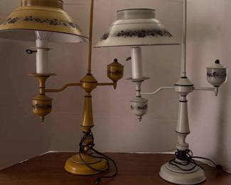 2 Vintage Underwriters Laboratory Inc., Toleware Metal 2 Arm Desk Lamp