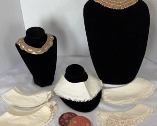Vintage Hand Made Collars With Beads, Lace