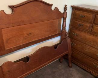 Wood Headboard And Two Dressers