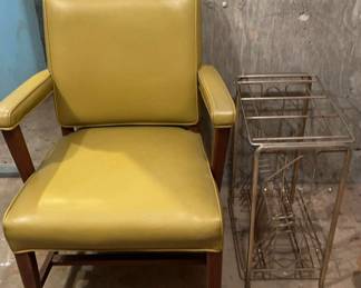 MCM Vinyl Upholstered With Wood Arm And Legs With Record Player Stand