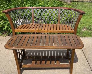 Wood And Iron Outdoor Bench With Table