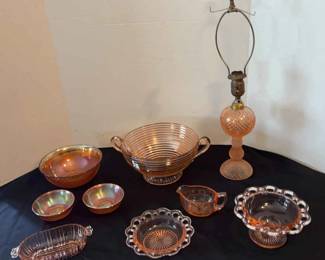 Pink Depression Lamp, Bowls, Footed Candy, More